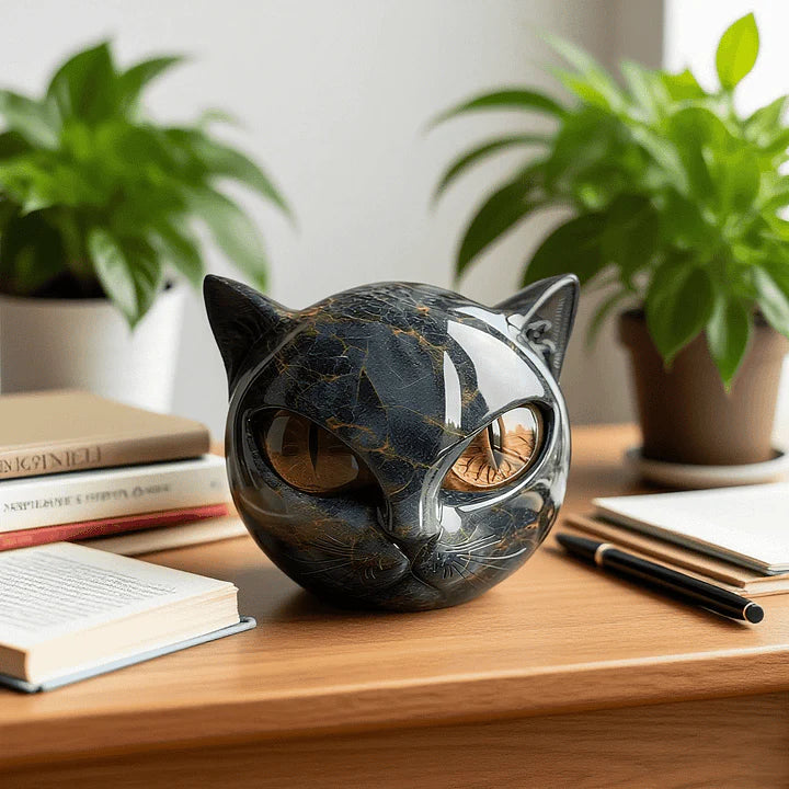 NOCTURA | Mystical Black Cat Head Sculpture