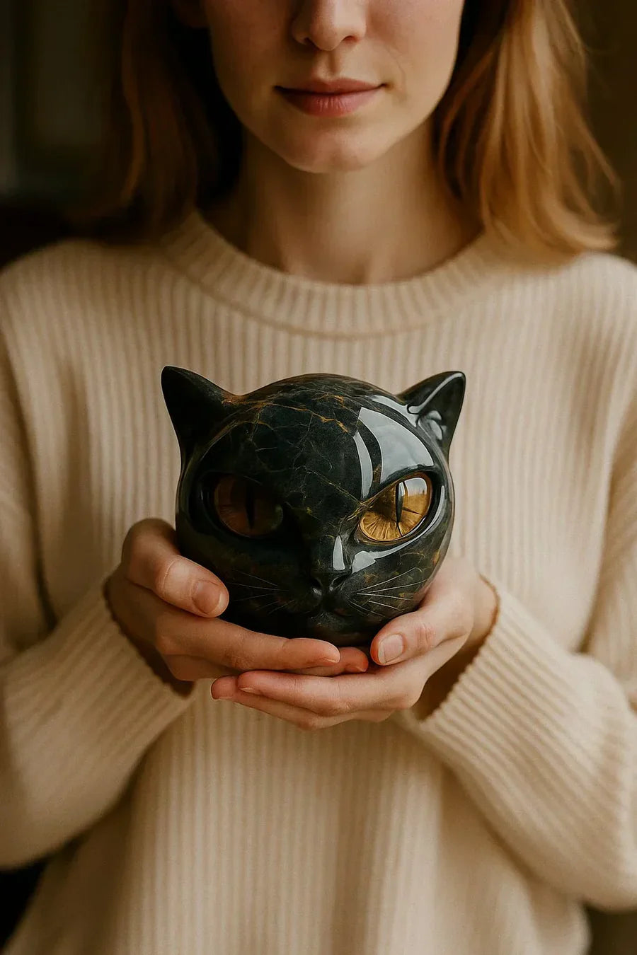 NOCTURA | Mystical Black Cat Head Sculpture